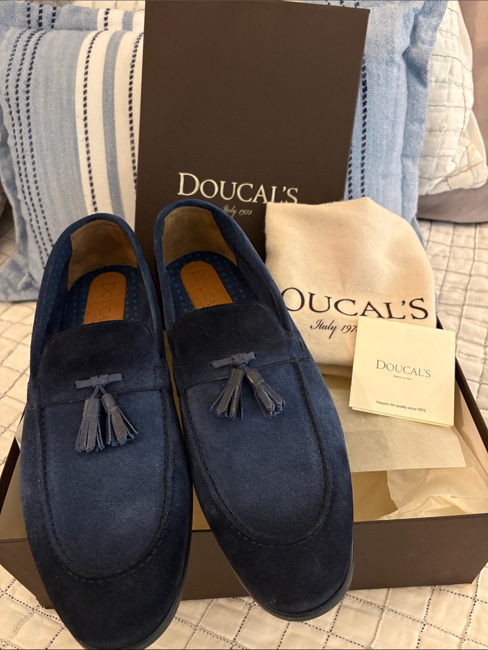 Doucal's Navy Suede Tassel Slip-On Loafers